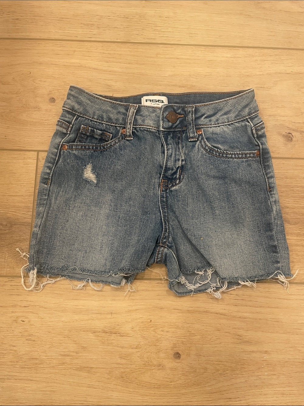 Girls RSQ Frayed Hem Light Blue Distressed Denim Shorts